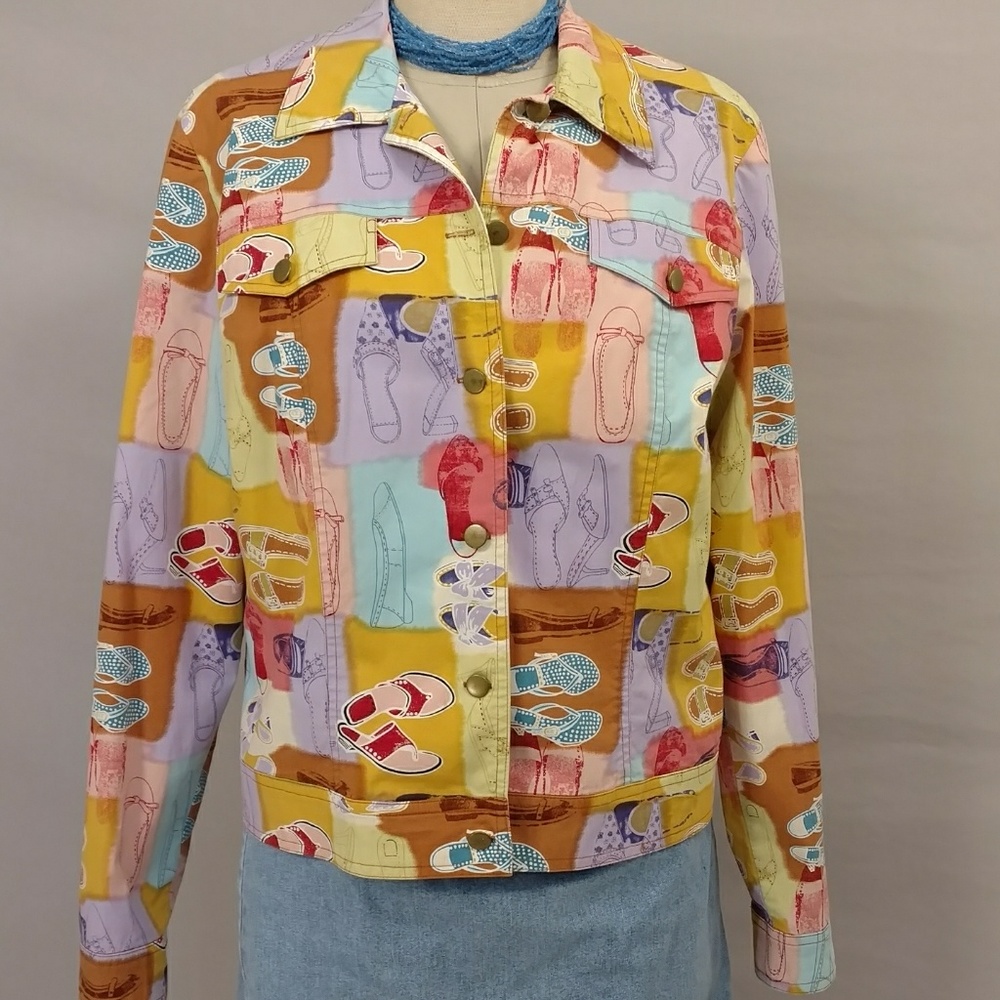 Shoe Print Colorful Spring Jacket Fun Lightweight - Picture 1 of 8